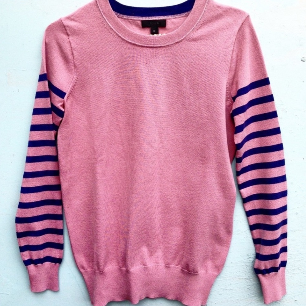 J.CREW striped crew neck pullover XS long sleeve sweatshirt pink preppy stripes